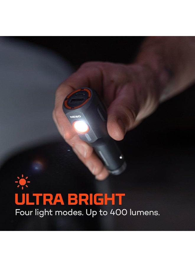 NEBO Transport 400 Lumen 2-In-1 Compact Rechargeable Flashlight With Car Charger To Power Usb-A Devices  - Image 1