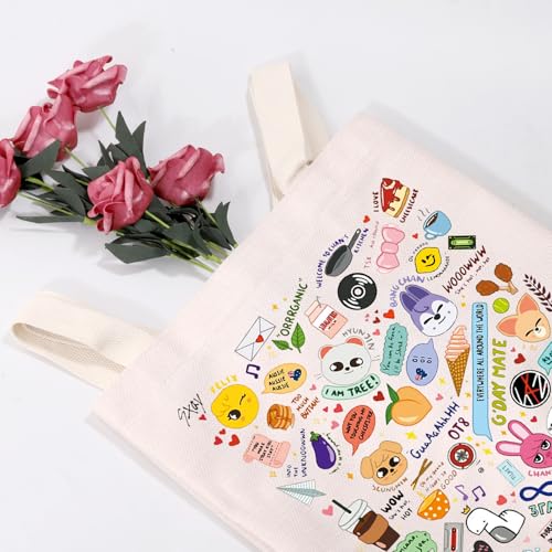 MEIKIUP Korean Group Makeup Bag Korean Group Fans Gift Stay Fandom Cosmetic Bag K-Drama Music Merchandise (Around World Tote Bag) - Image 2