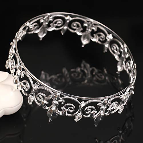 FORSEVEN Full Round King Crown- Metal Rhinestone Crowns and Tiaras for Women and Men Party Prom (HG340 Silver) - Image 3