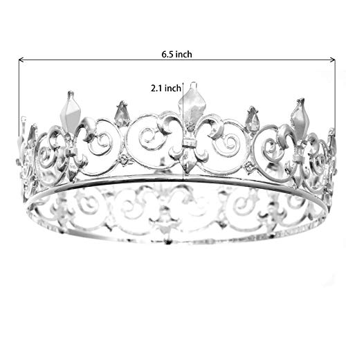 FORSEVEN Full Round King Crown- Metal Rhinestone Crowns and Tiaras for Women and Men Party Prom (HG340 Silver) - Image 5