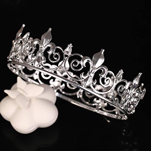 FORSEVEN Full Round King Crown- Metal Rhinestone Crowns and Tiaras for Women and Men Party Prom (HG340 Silver) - Image 2