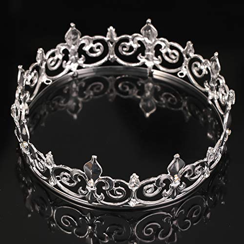FORSEVEN Full Round King Crown- Metal Rhinestone Crowns and Tiaras for Women and Men Party Prom (HG340 Silver) - Image 4