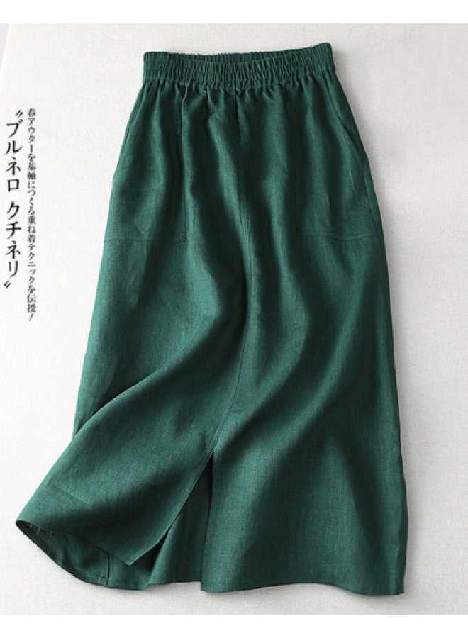 XINYANG Summer Solid Color High Waist A-line Skirt With Slit, Elastic Waist Midi Skirt For Women - Image 1
