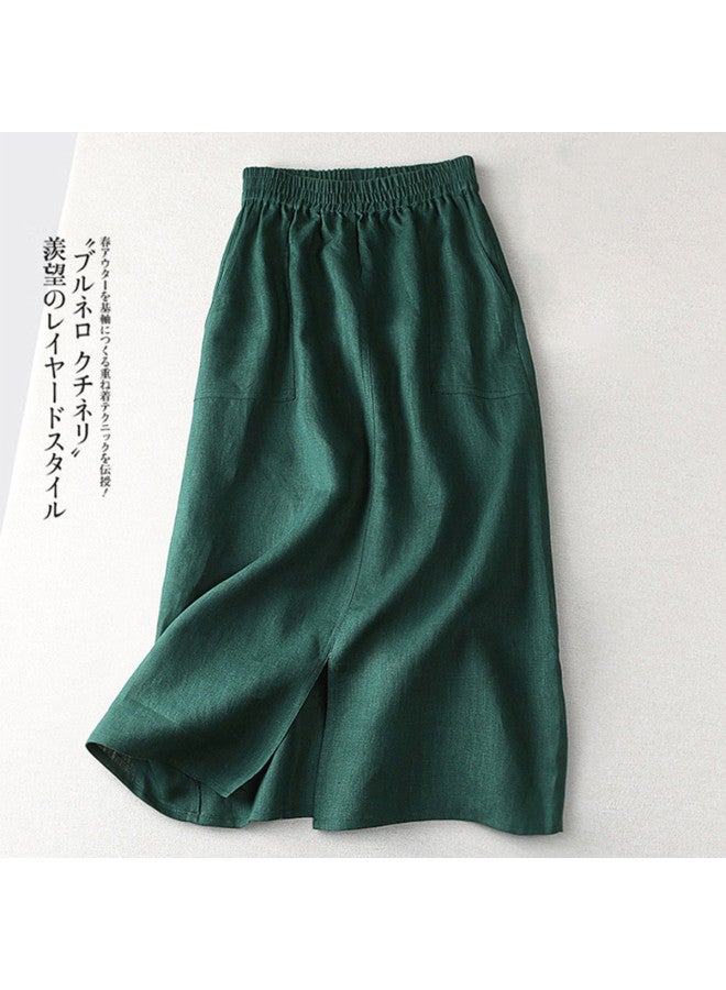 XINYANG Summer Solid Color High Waist A-line Skirt With Slit, Elastic Waist Midi Skirt For Women - Image 2