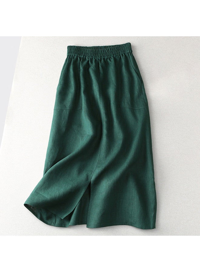 XINYANG Summer Solid Color High Waist A-line Skirt With Slit, Elastic Waist Midi Skirt For Women - Image 3