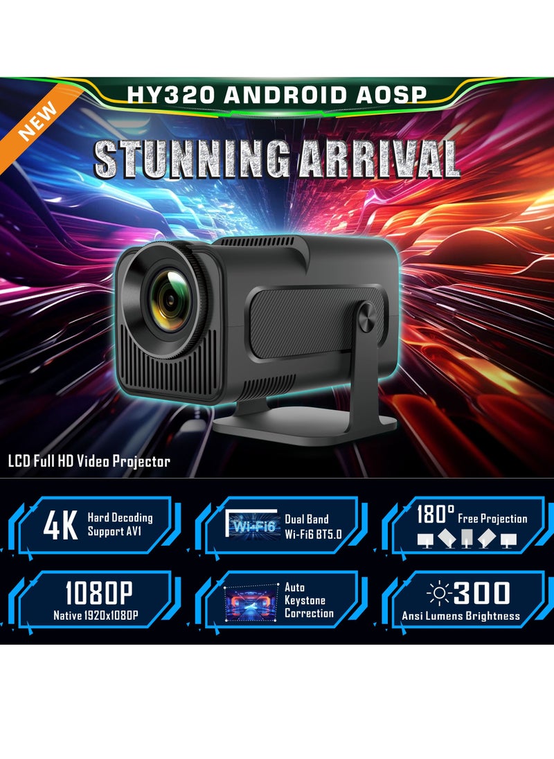 FOLAI - HY320 mini portable projector 4K 200 ANSI smart projector, with WiFi 6 BT 5.0 screen adjustment 180-degree rotation built in Android 11.0 OS - Image 1