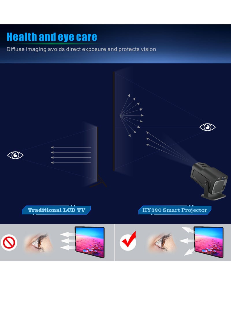 FOLAI - HY320 mini portable projector 4K 200 ANSI smart projector, with WiFi 6 BT 5.0 screen adjustment 180-degree rotation built in Android 11.0 OS - Image 1