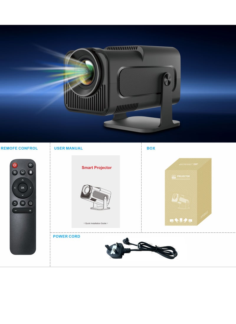 FOLAI - HY320 mini portable projector 4K 200 ANSI smart projector, with WiFi 6 BT 5.0 screen adjustment 180-degree rotation built in Android 11.0 OS - Image 1