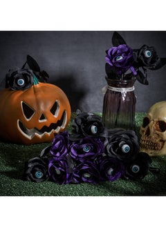 Mtlee MTLEE 12 Pieces Halloween Eyeball Flowers Artificial Silk Roses Flowers with Eyeballs Faux Eyeballs Rose Gothic Rose Bushes for Halloween Party Home Decorations(Black, Purple)  - Image 5