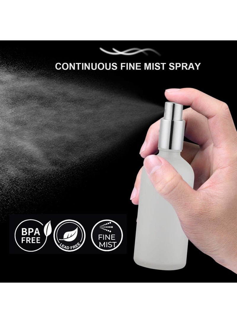 100ml Frosted Glass Spray Bottles, 2-Pack Leak Proof Travel Containers with Caps, Refillable for Perfume, Essential Oils, Makeup Toner, and Hair Products (Silver)  - Image 3