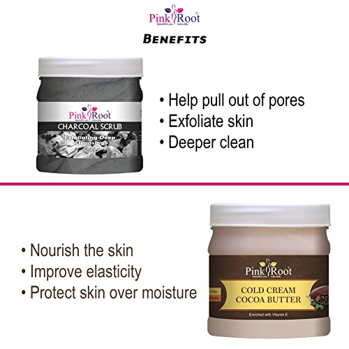 Pink Root Charcoal Scrub 500gm with Cocoa Butter Cold Cream 500gm - Image 5