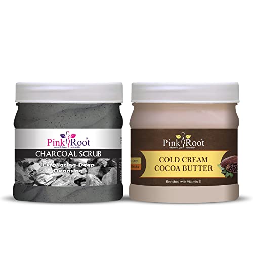 Pink Root Charcoal Scrub 500gm with Cocoa Butter Cold Cream 500gm - Image 1