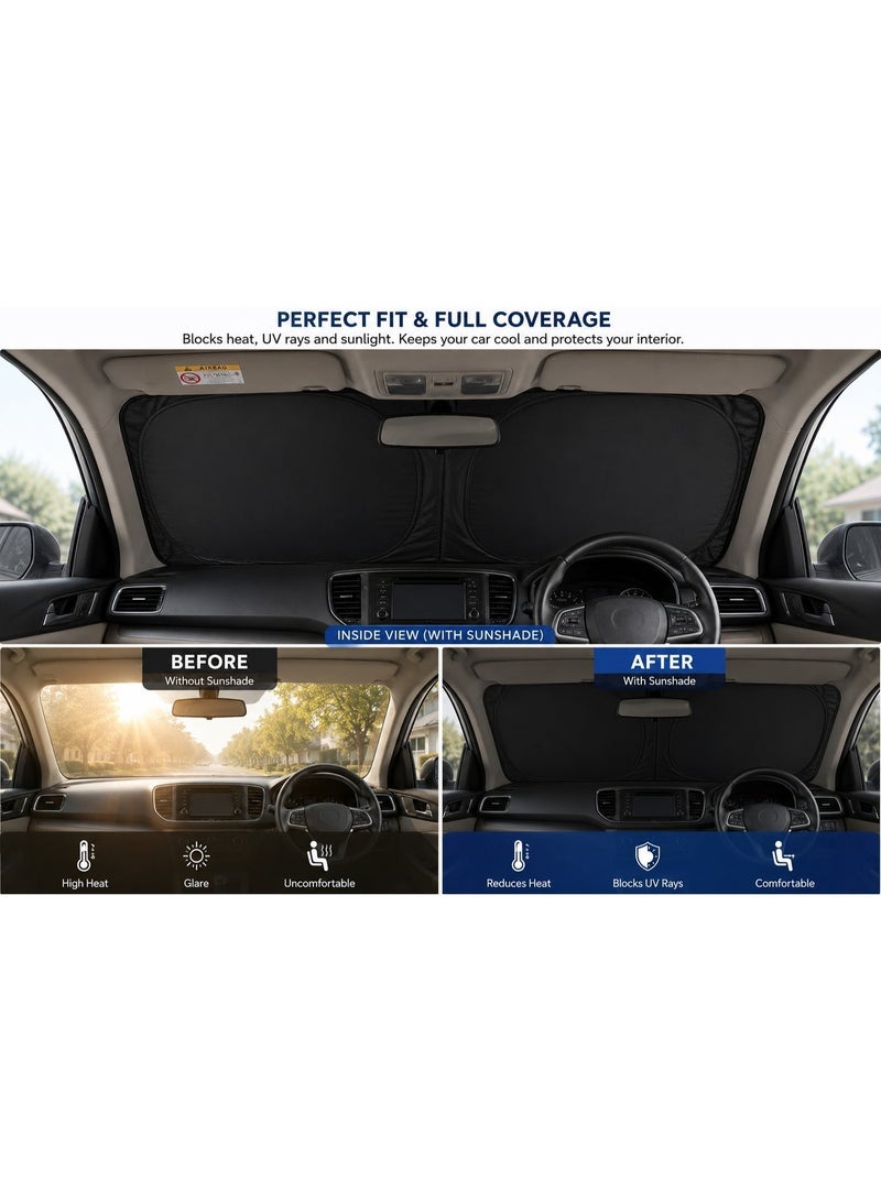 SolidX Car Windshield Sunshade 150x75cm Square– Foldable Nylon Auto Sun Screen with UV Protection & Heat Reduction for Front Windshield - Image 3