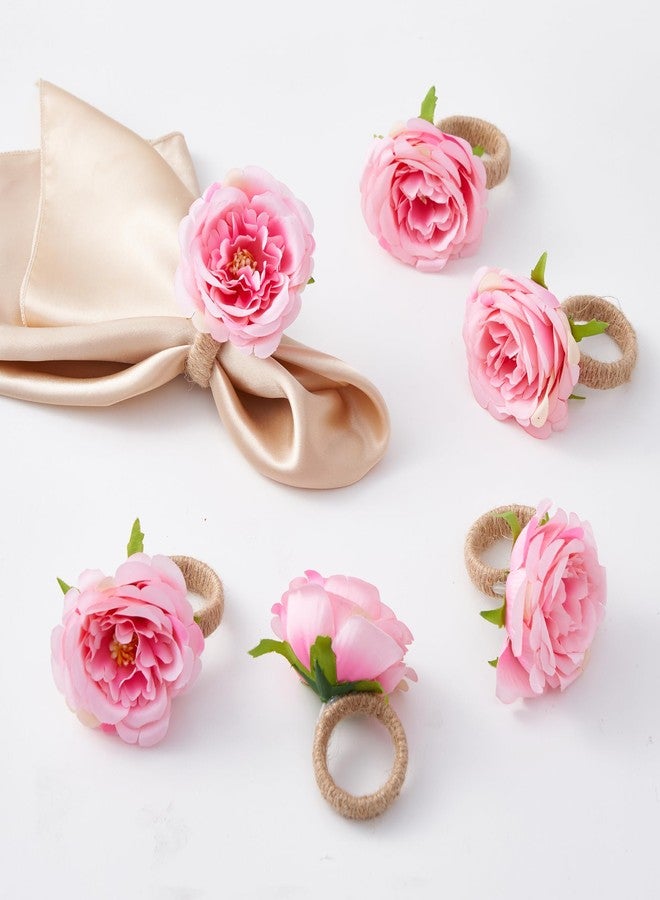 APTWOW Spring Flower Napkin Rings Set of 6 - Pink Floral Napkin Holder, Easter Napkin Rings for Wedding Birthday Party Banquet Spring Table Decor - Image 1