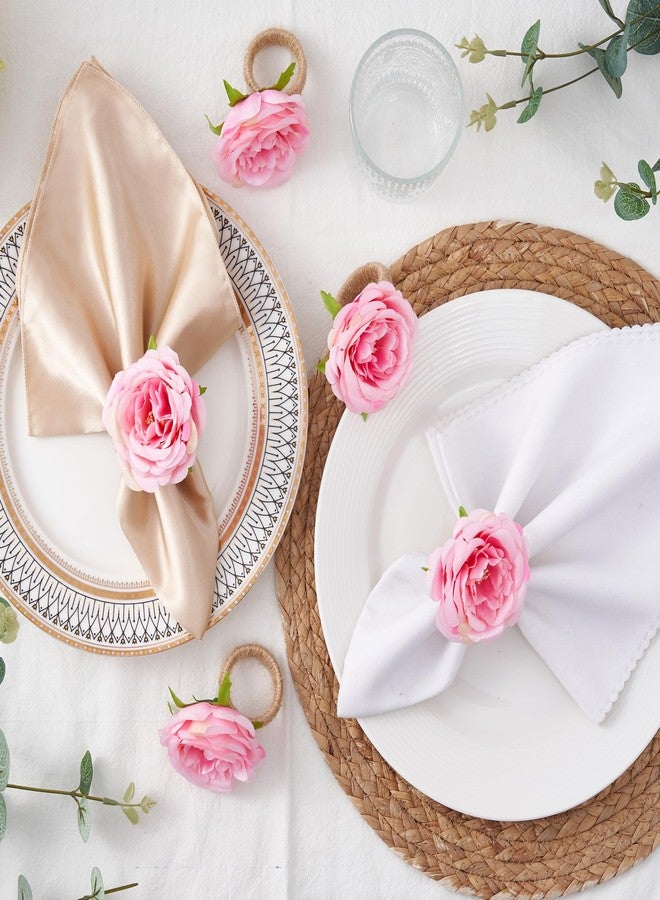 APTWOW Spring Flower Napkin Rings Set of 6 - Pink Floral Napkin Holder, Easter Napkin Rings for Wedding Birthday Party Banquet Spring Table Decor - Image 3