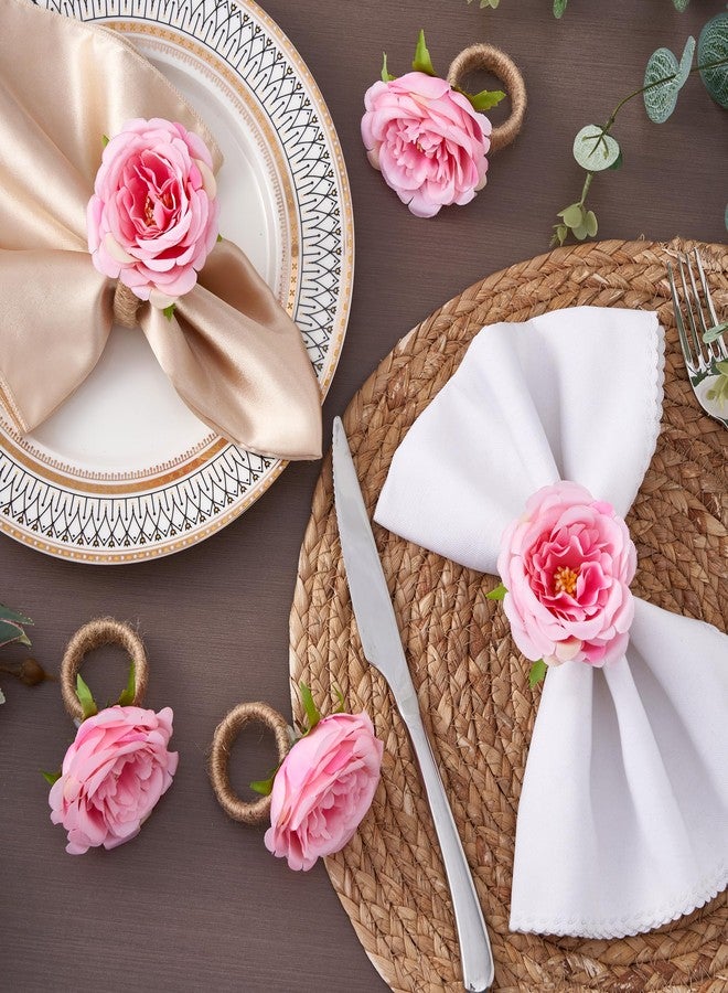 APTWOW Spring Flower Napkin Rings Set of 6 - Pink Floral Napkin Holder, Easter Napkin Rings for Wedding Birthday Party Banquet Spring Table Decor - Image 4