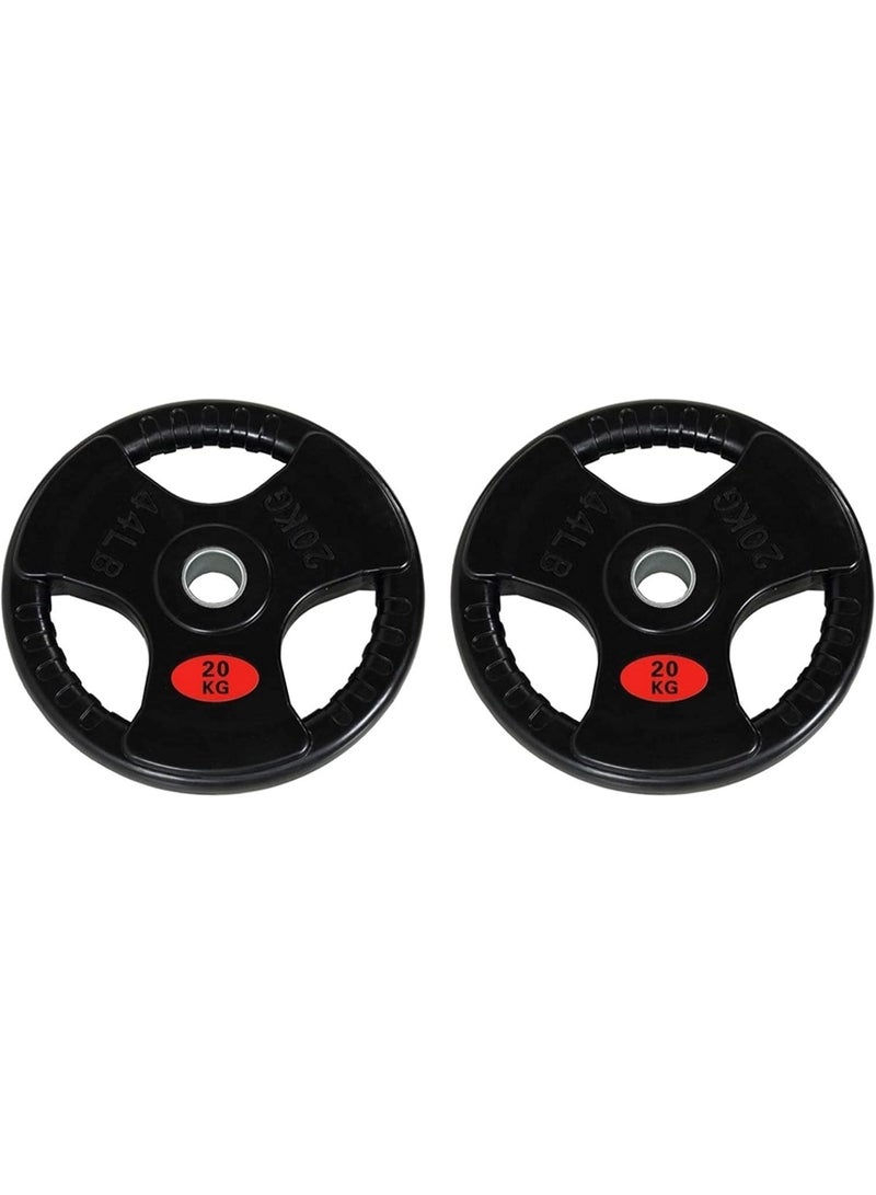 Olympic Barbell Weight Plates Pair – Rubber Coated Cast Iron Gym Weights 50mm Hole – Anti-Slip 3-Grip Design – Strength Training Plates for Home Gym, Muscle Building, Weightlifting & Powerlifting Equipment (2 PCS) - Image 1