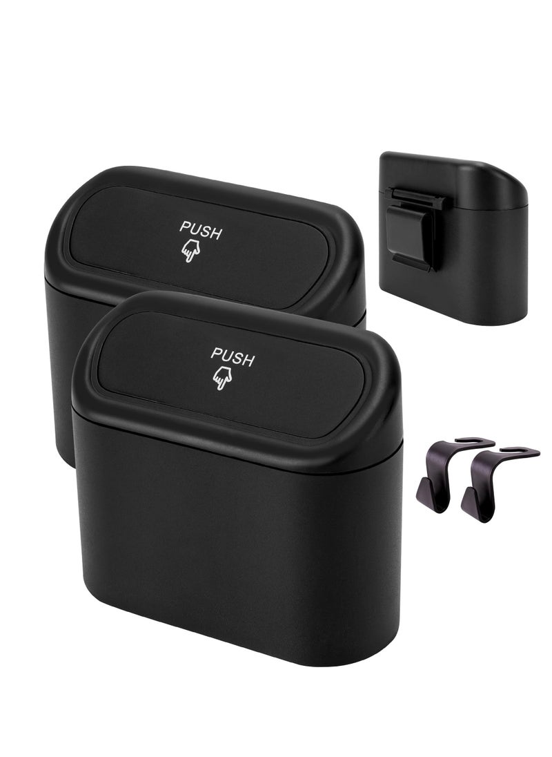 KASTWAVE Mini Car Trash Can with Lid, 2pc Small Car Trash Bin, Car for Interior, Leakproof Car Garbage Can, Dustbin Can Organizer Storage for Car, Home, Office with 2 Hooks and 30pcs Trash Bags Black BK-2  - Image 1