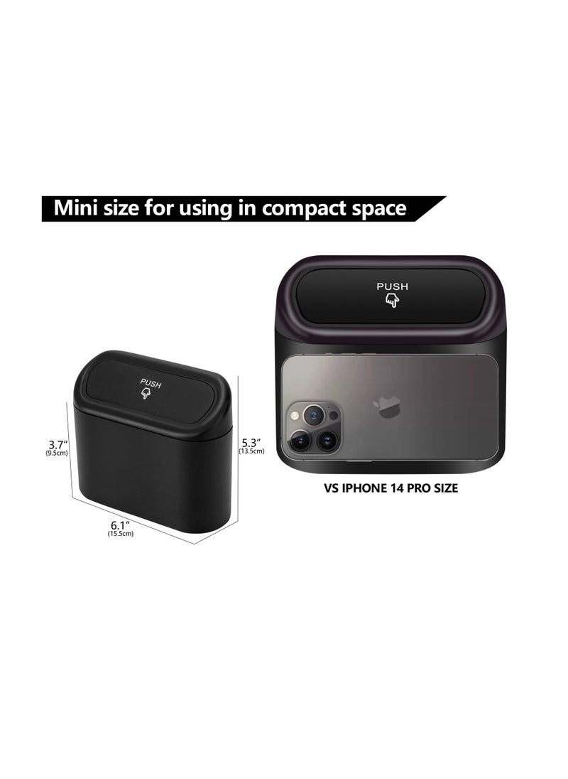 KASTWAVE Mini Car Trash Can with Lid, 2pc Small Car Trash Bin, Car for Interior, Leakproof Car Garbage Can, Dustbin Can Organizer Storage for Car, Home, Office with 2 Hooks and 30pcs Trash Bags Black BK-2  - Image 2