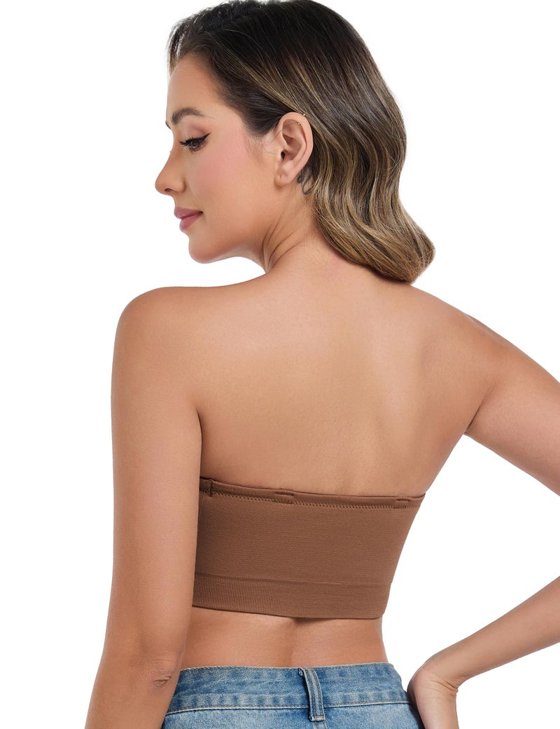ANGOOL Strapless Bras for Women Wirefree Non-Slip Tube Top Invisible Bralette Seamless Padded Bandeau Bra, Brown, M - Image 3