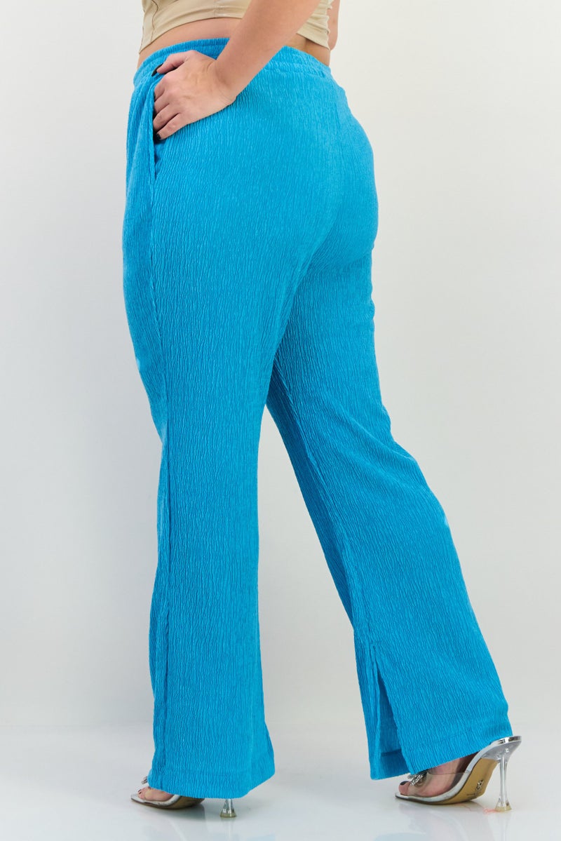 The Giving Movement Women Regular Fit Wide Leg Textured Palazzo Pants, Blue - Image 4