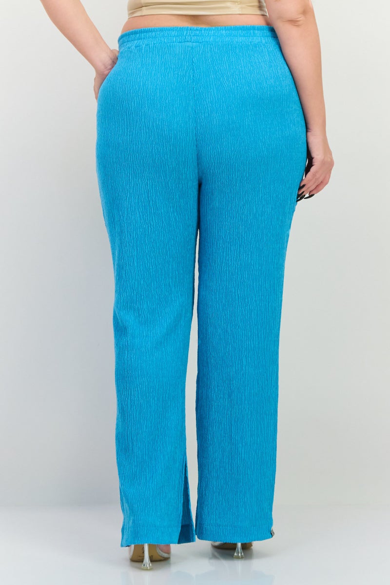 The Giving Movement Women Regular Fit Wide Leg Textured Palazzo Pants, Blue - Image 3