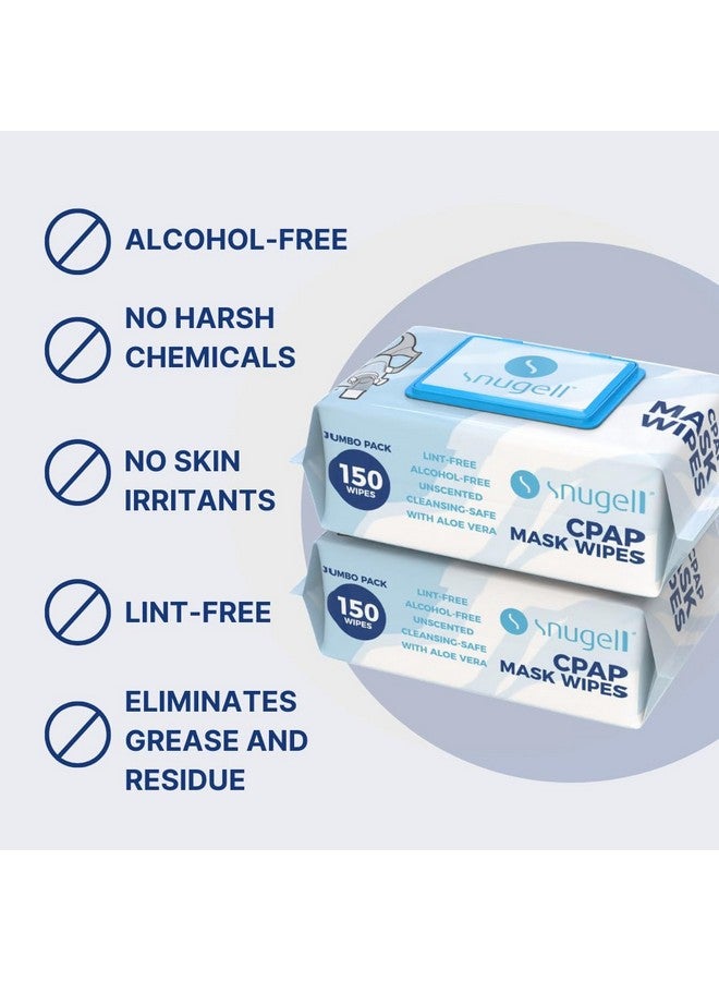 Snugell Snugell Unscented Travel CPAP Mask Wipes Antibacterial (150 Count) -100% Soft Cotton- Lint & Alcohol-Free,Skin Safe with Aloe Vera - Easy Opening CPAP Cleaner and Sanitizer for Masks, Tubes & Devices  - Image 4