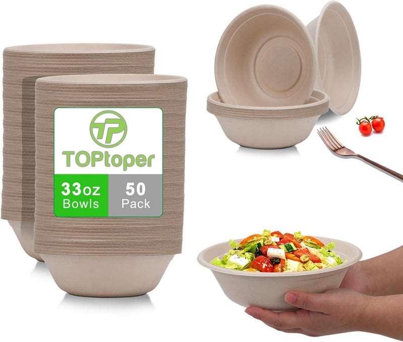 TOPtoper 33Oz 50Pack Large Paper Bowls, Disposable Bowls Bulk Leakproof and Microwave Safe for Hot or Cold Use (33 OZ) - Image 1
