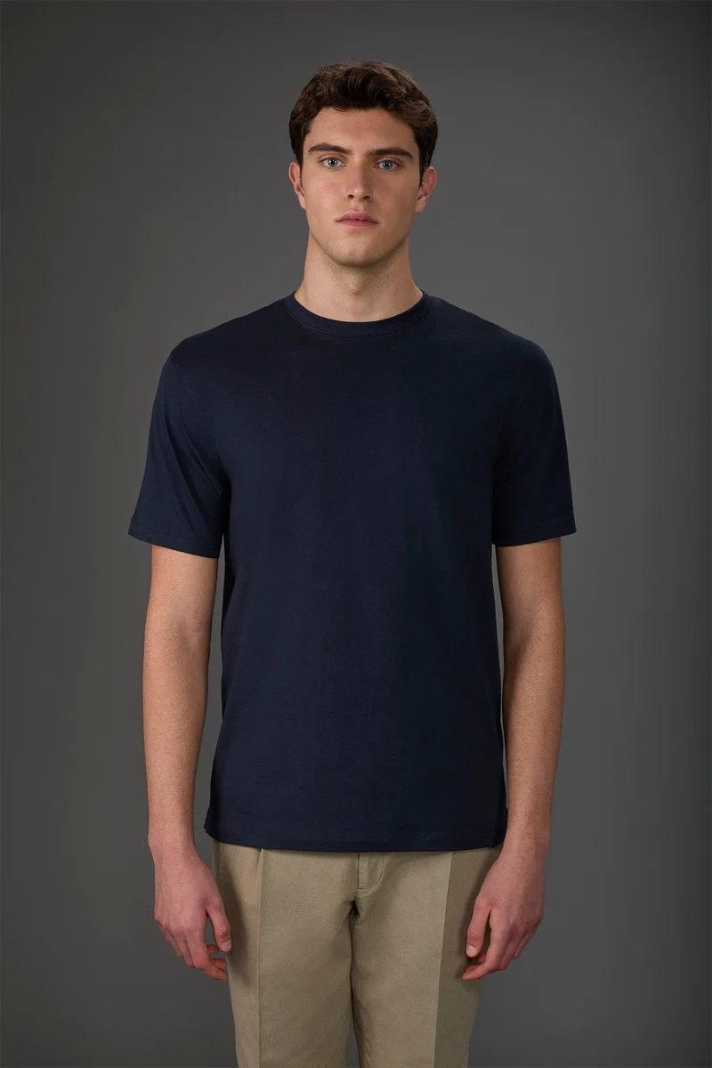 Men's crew neck short sleeve organic cotton T-shirt - DK Blue