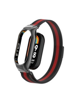 Replacement Strap For Xiaomi Mi Band 8 Integrated Metal Case + Milanese Magnetic Watch Band Black+Red