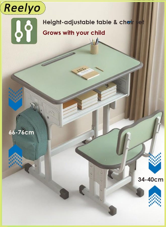 ريليو طقم مكتب وكرسي عملي للأطفال، مكتب دراسة مدرسي مريح قابل لتعديل الارتفاع مع حامل كتب ودرج تخزين للأولاد والبنات - Image 1