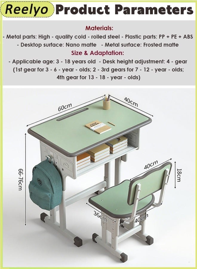 ريليو طقم مكتب وكرسي عملي للأطفال، مكتب دراسة مدرسي مريح قابل لتعديل الارتفاع مع حامل كتب ودرج تخزين للأولاد والبنات - Image 2