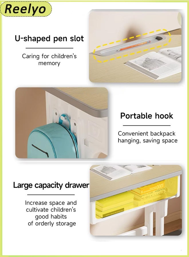 ريليو طقم مكتب وكرسي عملي للأطفال، مكتب دراسة مدرسي مريح قابل لتعديل الارتفاع مع حامل كتب ودرج تخزين للأولاد والبنات - Image 3