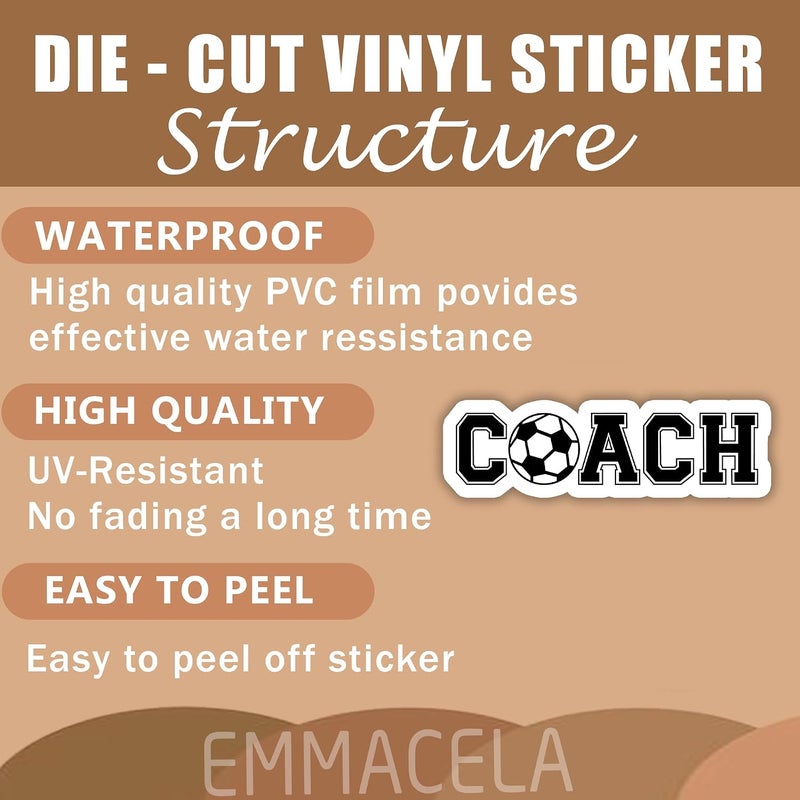 EMMACELA (3PCS) Coach Soccer Sticker, Soccer Stickers - Waterproof Vinyl Decals for Laptops, Tumblers, Scrapbooks, Books, Water Bottles Size 3 x 0.9 Inch - Image 3