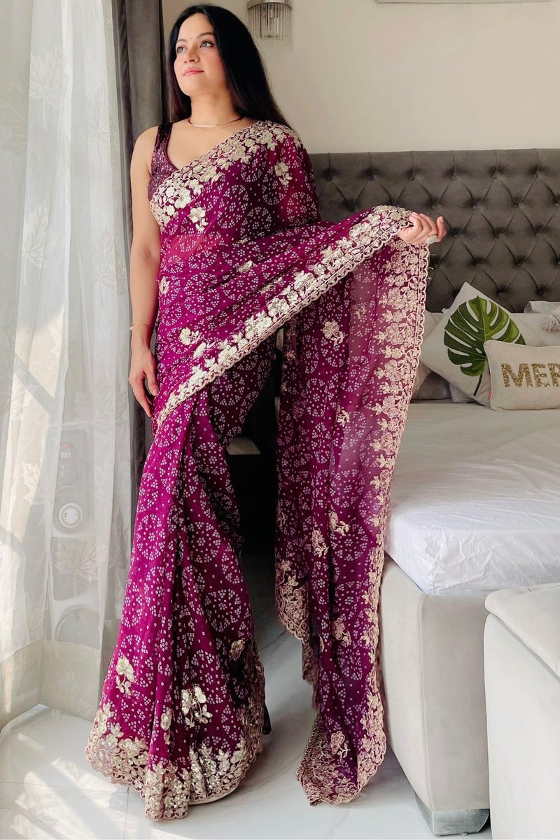 SGF11 Women's Georgette Embroidery Work Saree With Unstitched Blouse Piece (Purple) - Image 5
