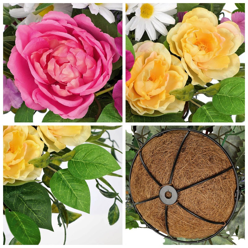 Briful Artificial Hanging Flowers with Basket, Faux Silk Flower Arrangement with Roses & Daisies, Outdoor Hanging Flowers Spring Decor for Porch Garden Patio Balcony - Image 3