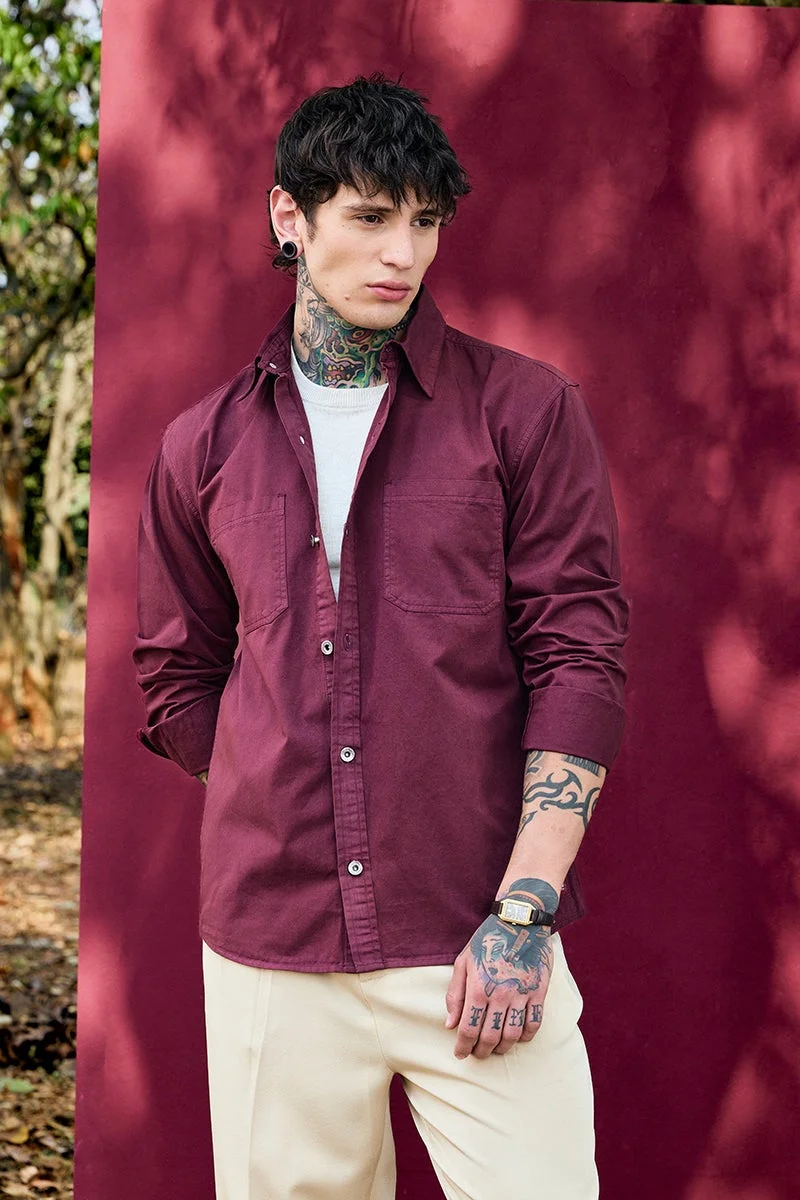 SNITCH Burgundy Solid Long Sleeve Relaxed Overshirt