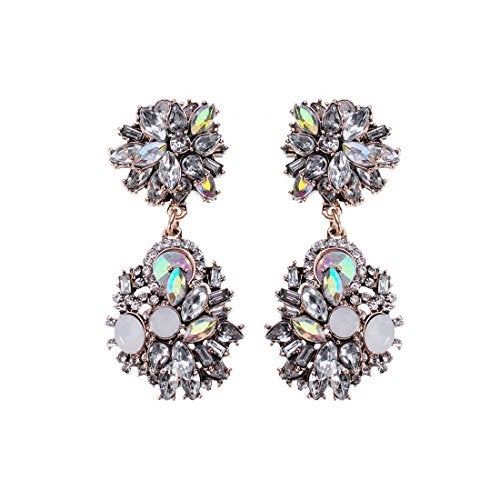 Jerollin Vintage Crystal Rhinestone Statement Choker Bib Statement Necklace Earring Fashion Costume Jewelry Set for Women White - Image 5