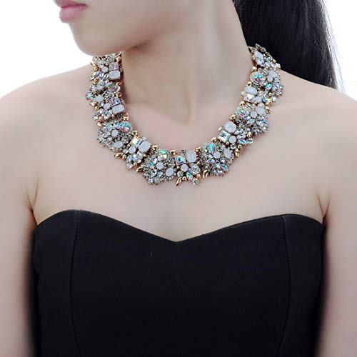 Jerollin Vintage Crystal Rhinestone Statement Choker Bib Statement Necklace Earring Fashion Costume Jewelry Set for Women White - Image 2