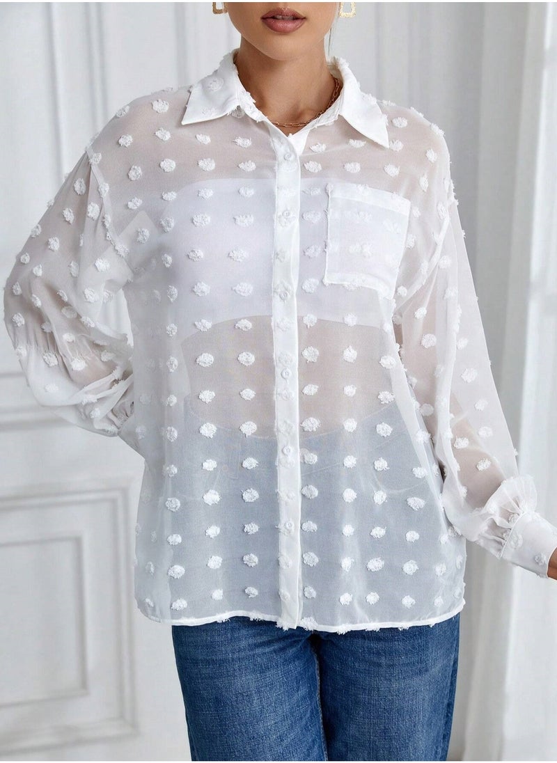 SunSet - SUNSET Essnce Ladies Chiffon Mini Dot Mesh with pocket Blouse - Image 1