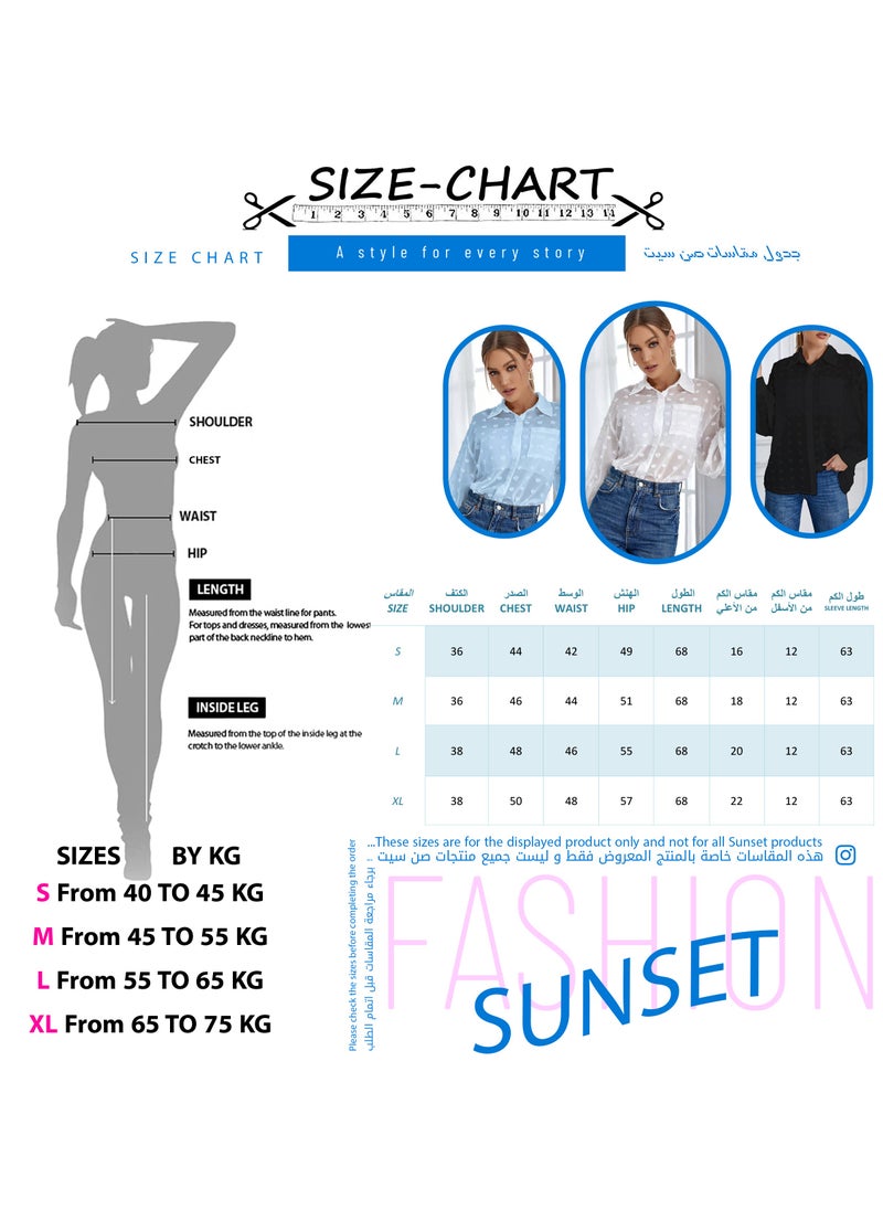 SunSet - SUNSET Essnce Ladies Chiffon Mini Dot Mesh with pocket Blouse - Image 1