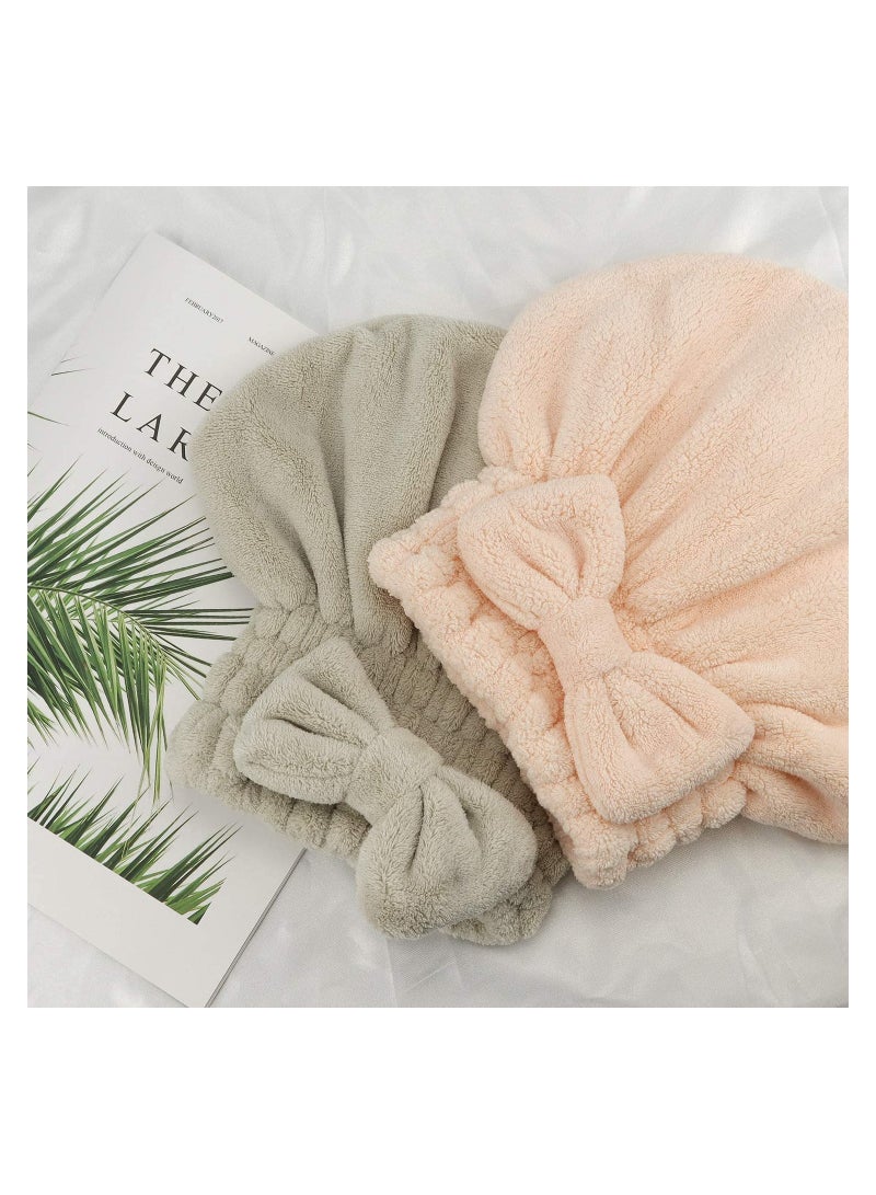 Excefore Hair Towel Wrap Microfiber Absorbent Towel with Bow-Knot Shower Cap for Hair Quick Dry Fast Drying Hair Caps for Women Soft Hair Turban for Wet Hair Long Curly Thick Hair 2 Pack  - Image 4