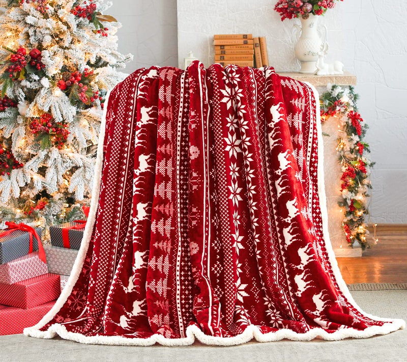 Touchat Red Sherpa Christmas Throw Blanket Fuzzy Fluffy Soft Cozy Blanket Fleece Flannel Plush Microfiber Blanket for Couch Bed Sofa 50 X 60 Red Reindeer