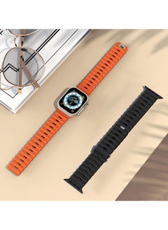 Color Fans Apple Watch Ocean Band 41mm 40mm 38mm for Men Women, Soft Silicone Sport Band Replacement Strap for Apple Watch Ultra iWatch Series 8 7 SE 6 5 4 3 2 1 Orange-Black  - Image 5