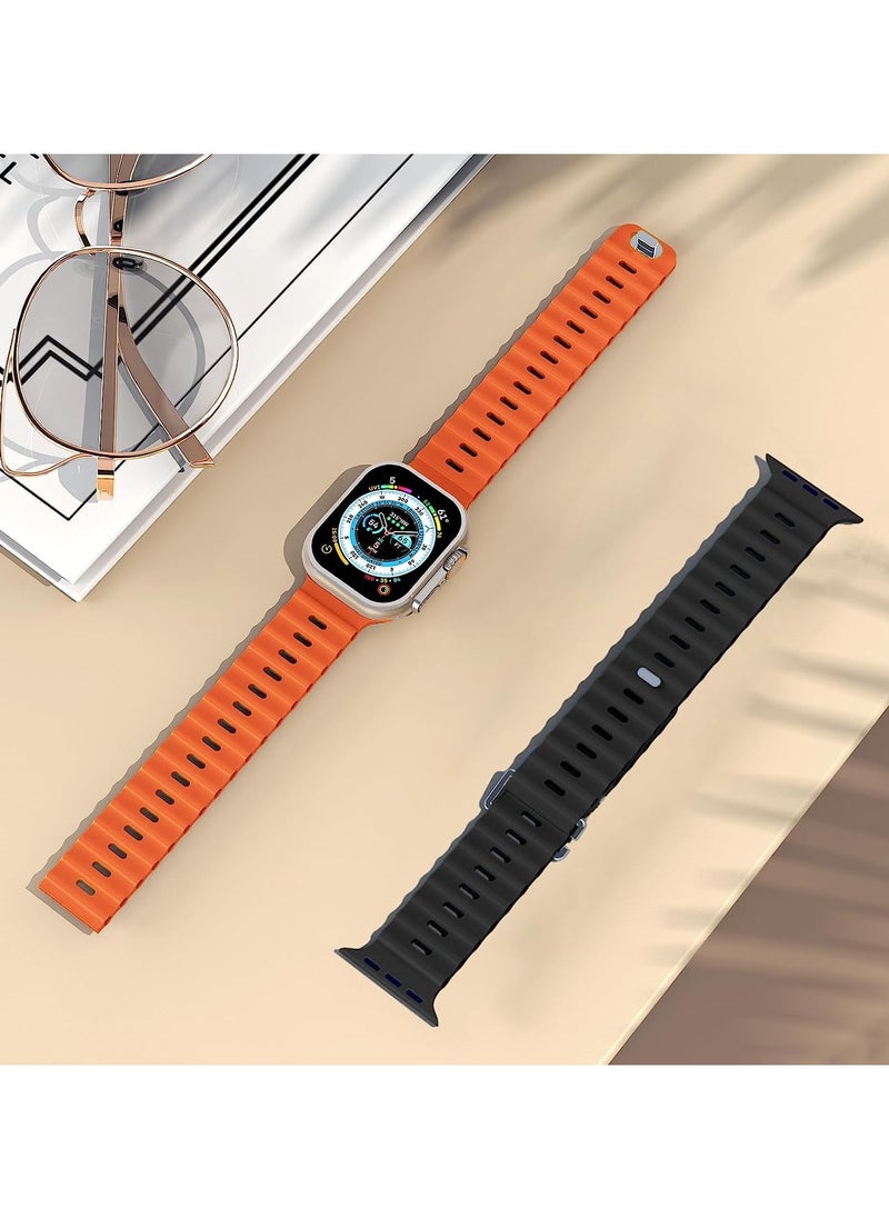 Color Fans - Apple Watch Ocean Band 41mm 40mm 38mm for Men Women, Soft Silicone Sport Band Replacement Strap for Apple Watch Ultra iWatch Series 8 7 SE 6 5 4 3 2 1 Orange-Black - Image 1