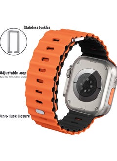 Color Fans Apple Watch Ocean Band 41mm 40mm 38mm for Men Women, Soft Silicone Sport Band Replacement Strap for Apple Watch Ultra iWatch Series 8 7 SE 6 5 4 3 2 1 Orange-Black  - Image 4