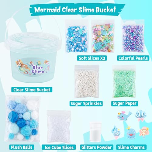 Okaybee 10 FL OZ Mermaid Clear Slime Kit Blue Slime Bucket Slimes Party Favors for Kids Glimmer Crunchy Slimes Includes 9 Packs of Addins Sensory Experience DIY Toys for Girls and Boys Ages 812 - Image 5
