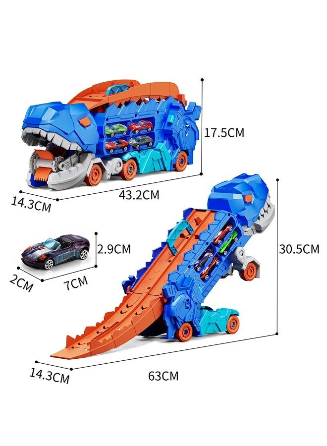 Vixplorn Dinosaur Race Tracks 7 in 1 Dinosaur Toy for Kids Ages 3-7, Dinosaur Transport Truck with 4 Metal Vehicles, City Dinosaur Ultimate Transport Track Toy, Transformable into a Standing Stampede Dinosaur Toy for Toddlers, Gift for Kids Ages 3+ for Eid, Birthday, Easter and Other Celebrations - Image 2