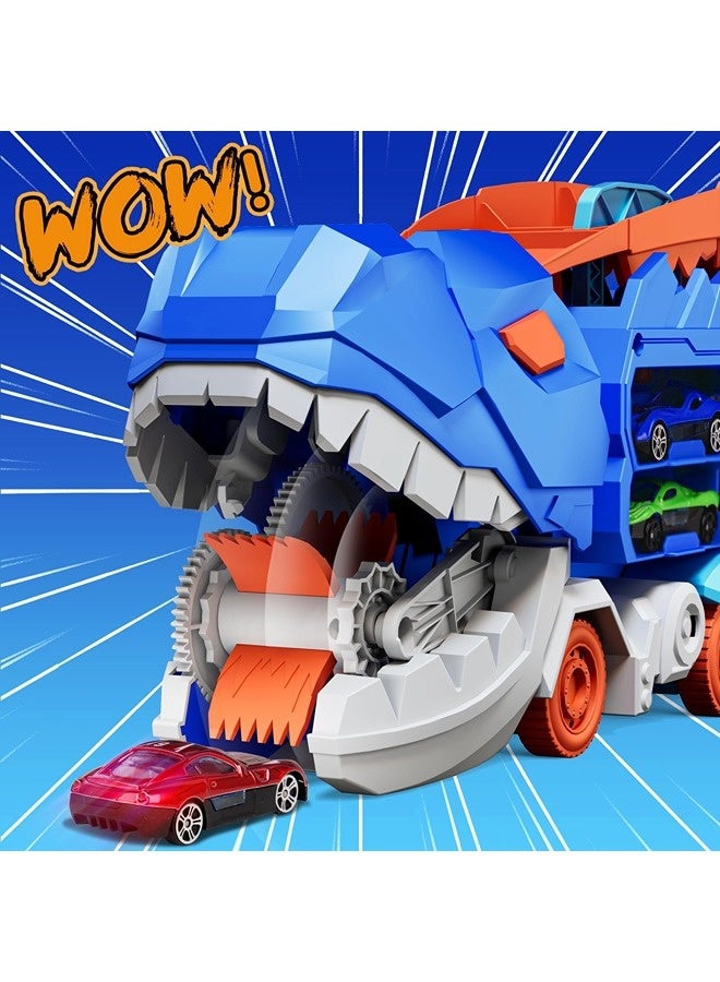 Vixplorn Dinosaur Race Tracks 7 in 1 Dinosaur Toy for Kids Ages 3-7, Dinosaur Transport Truck with 4 Metal Vehicles, City Dinosaur Ultimate Transport Track Toy, Transformable into a Standing Stampede Dinosaur Toy for Toddlers, Gift for Kids Ages 3+ for Eid, Birthday, Easter and Other Celebrations - Image 3