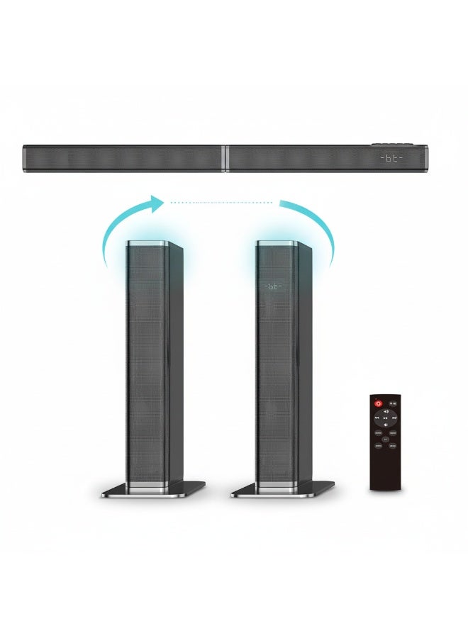 WALALLA 2 in 1 Detachable TV Soundbar Speaker 60W, Bluetooth 5.3 Home Theater Audio System with HDMI ARC, Optical, AUX, USB, Wall Mount and Tower Modes, Black - Image 1